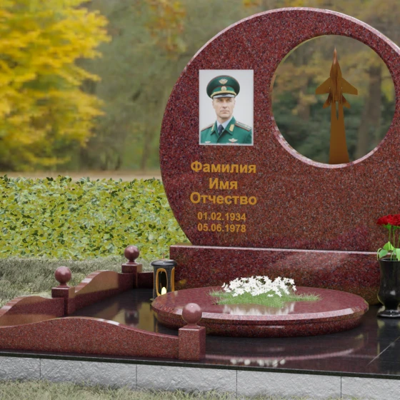Горизонтальный памятник из гранита и металла в Набережных Челнах, гранит Лезниковский, вид 4