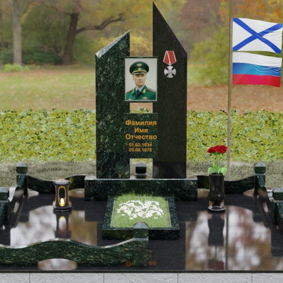 Светский вертикальный комбинированный памятник в Саратове, гранит Балтик грин, вид 2