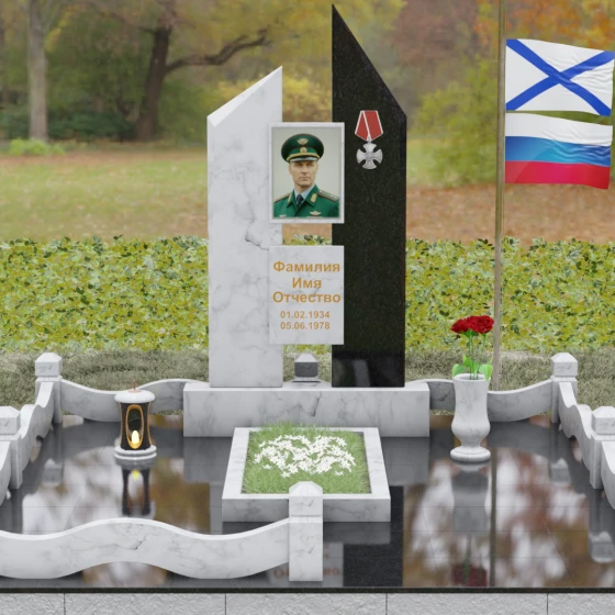 Светский вертикальный комбинированный памятник в Саратове, мрамор Тассос, вид 2