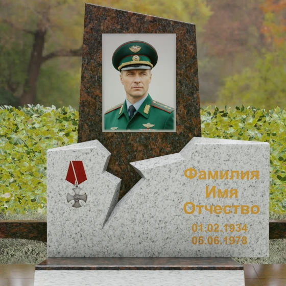 Вертикальный комбинированный памятник для одного в Саратове, гранит Дымовский
