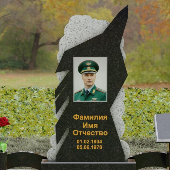 Вертикальный комбинированный памятник для одного в Перми, гранит Габбро-диабаз
