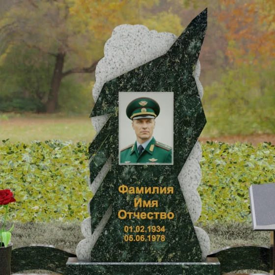 Вертикальный комбинированный памятник для одного в Перми, гранит Балтик грин
