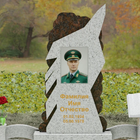 Вертикальный комбинированный памятник для одного в Перми, гранит Мансуровский