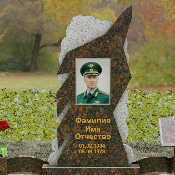 Вертикальный комбинированный памятник для одного в Перми, гранит Дымовский