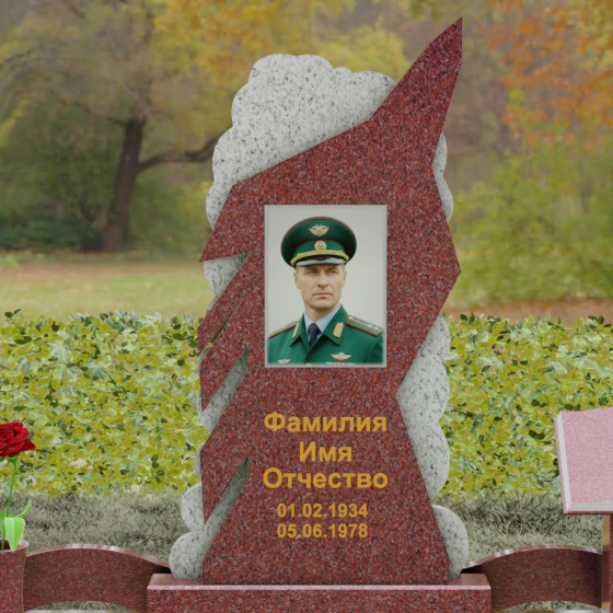 Вертикальный комбинированный памятник для одного в Перми, гранит Лезниковский