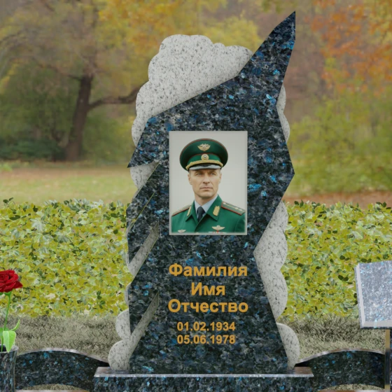 Вертикальный комбинированный памятник для одного в Перми, гранит Блю Перл