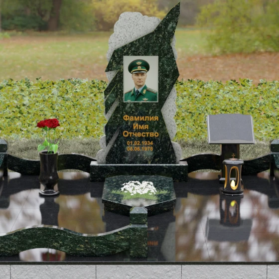 Вертикальный комбинированный памятник для одного в Перми, гранит Балтик грин, вид 2