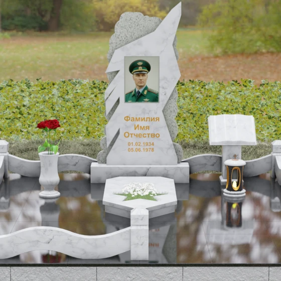 Вертикальный комбинированный памятник для одного в Перми, мрамор Тассос, вид 2