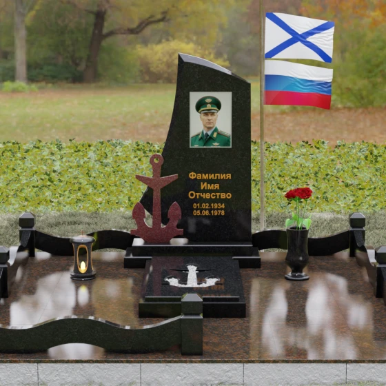 Гранитный вертикальный светский памятник для одного в Перми, гранит Габбро-диабаз, вид 2