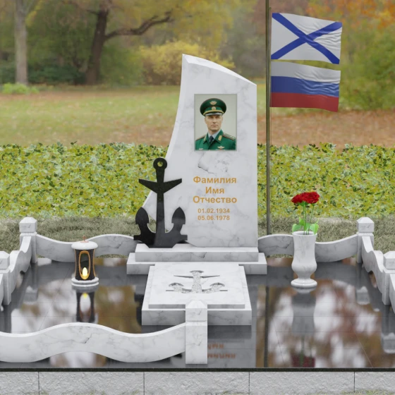 Гранитный вертикальный светский памятник для одного в Перми, мрамор Тассос, вид 2