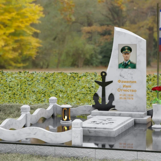 Гранитный вертикальный светский памятник для одного в Перми, мрамор Тассос, вид 4