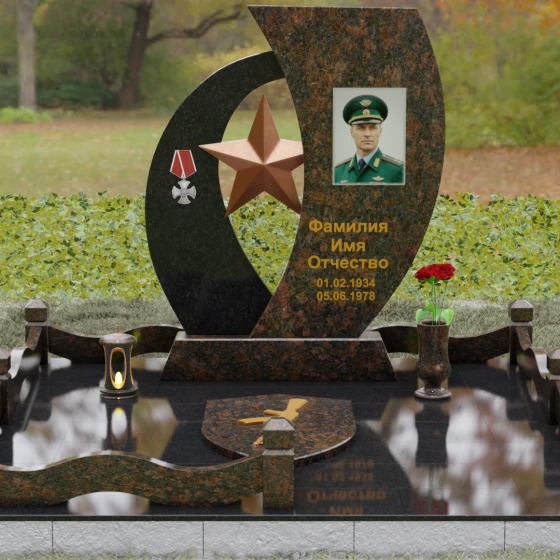 Вертикальный комбинированный памятник на одного в Ханты — Мансийске, гранит Дымовский, вид 2, в Ханты-Мансийске