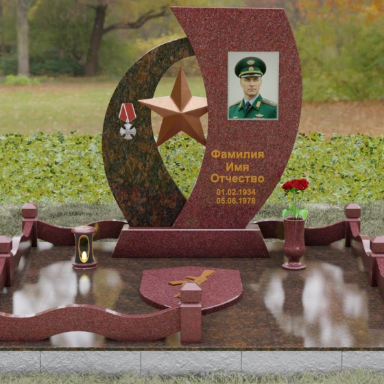 Вертикальный комбинированный памятник на одного в Ханты — Мансийске, гранит Лезниковский, вид 2, в Ханты-Мансийске