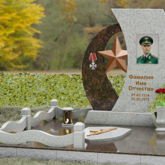 Вертикальный комбинированный памятник на одного в Ханты — Мансийске, гранит Мансуровский, вид 4, в Ханты-Мансийске