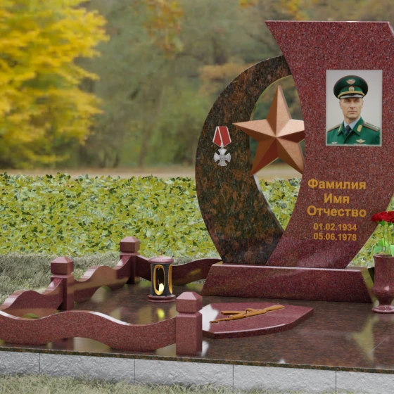 Вертикальный комбинированный памятник на одного в Ханты — Мансийске, гранит Лезниковский, вид 4, в Ханты-Мансийске