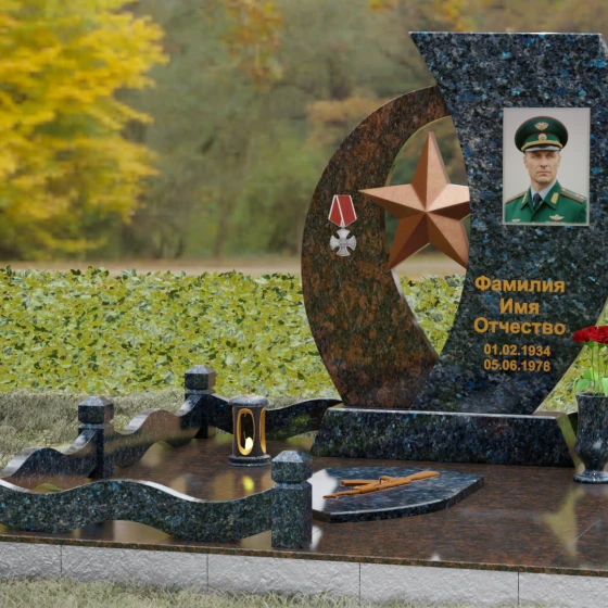 Вертикальный комбинированный памятник на одного в Ханты — Мансийске, гранит Блю Перл, вид 4, в Ханты-Мансийске