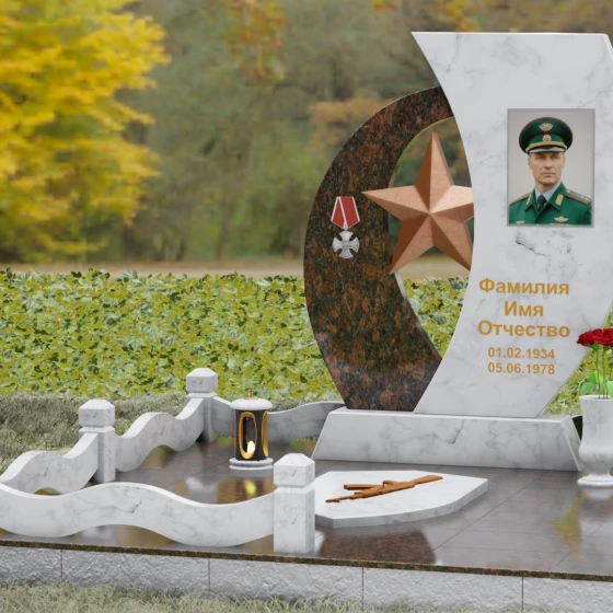 Вертикальный комбинированный памятник на одного в Ханты — Мансийске, мрамор Тассос, вид 4, в Ханты-Мансийске