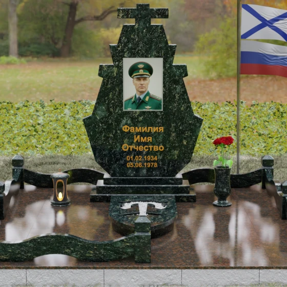 Вертикальный гранитный памятник на одного в Тольятти, гранит Балтик грин, вид 2