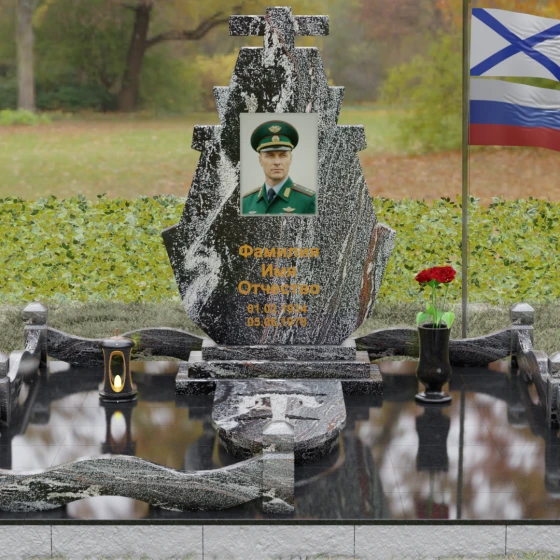 Вертикальный гранитный памятник на одного в Тольятти, гранит амфиболит, вид 2
