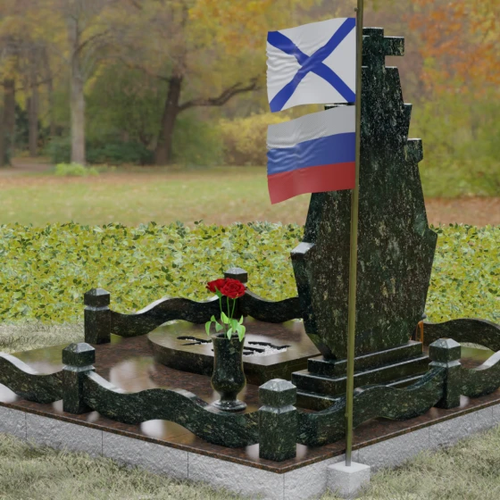 Вертикальный гранитный памятник на одного в Тольятти, гранит Балтик грин, вид 3