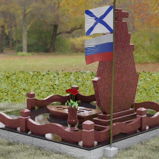 Вертикальный гранитный памятник на одного в Тольятти, гранит Лезниковский, вид 3