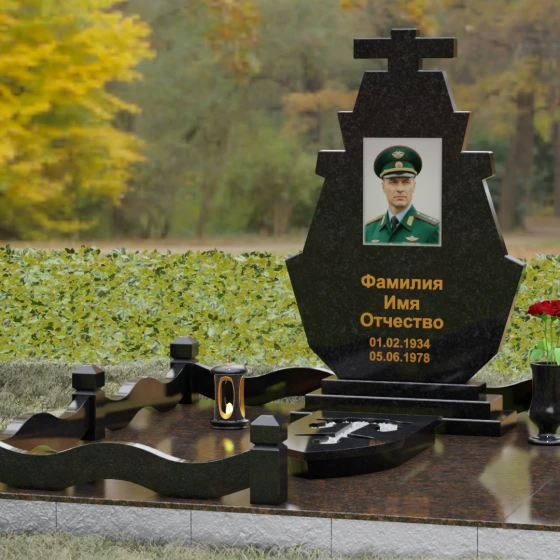Вертикальный гранитный памятник на одного в Тольятти, гранит Габбро-диабаз, вид 4