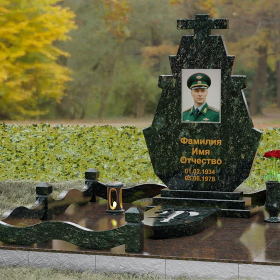 Вертикальный гранитный памятник на одного в Тольятти, гранит Балтик грин, вид 4