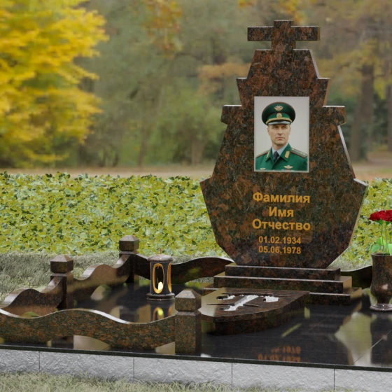 Вертикальный гранитный памятник на одного в Тольятти, гранит Дымовский, вид 4