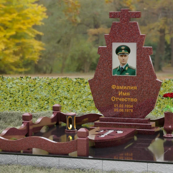 Вертикальный гранитный памятник на одного в Тольятти, гранит Лезниковский, вид 4