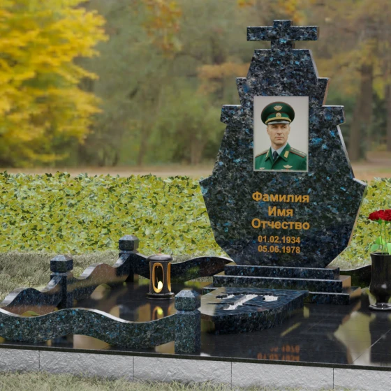 Вертикальный гранитный памятник на одного в Тольятти, гранит Блю Перл, вид 4
