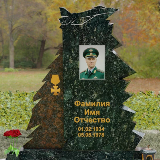 Гранитный вертикальный памятник в Перми для одного, гранит Балтик грин