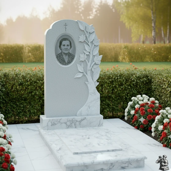 Православный гранитный вертикальный монумент в Липецке, мрамор Тассос