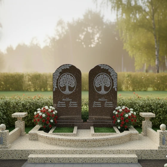 Двойной памятник — арка с Древом Жизни, гранит Дымовский