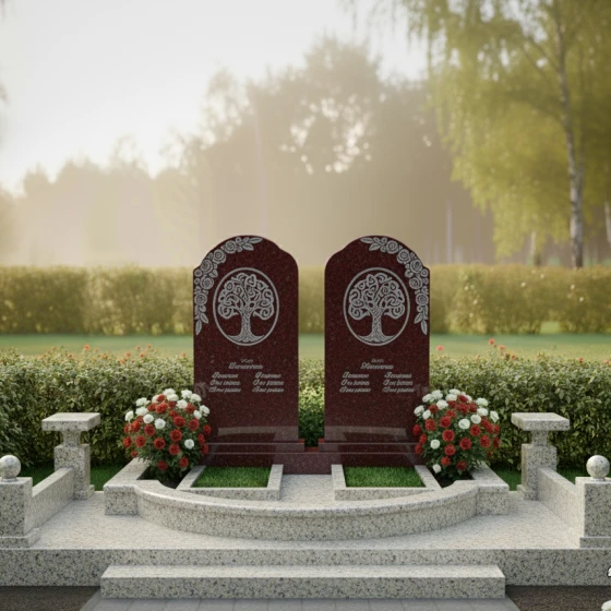 Двойной памятник — арка с Древом Жизни, гранит амфиболит
