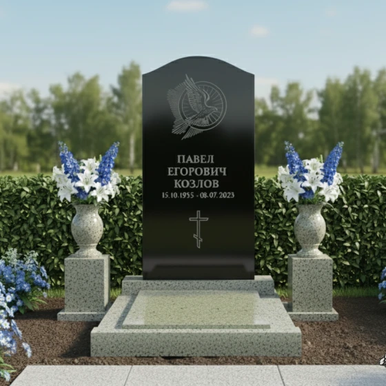 Памятник с парящим голубем и аркой, гранит Габбро-диабаз, в Краснодаре