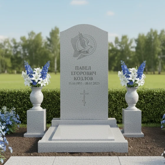 Памятник с парящим голубем и аркой, гранит Мансуровский, в Краснодаре