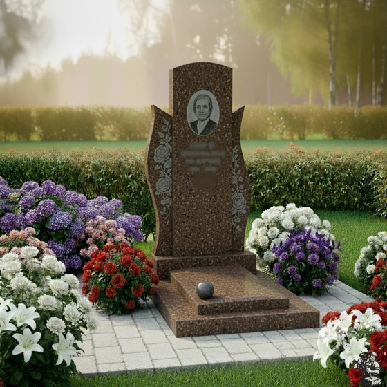 Гранитный светский памятник вертикальный в Казани, гранит Дымовский