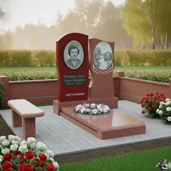 Двойной памятник с пейзажем и орнаментом, гранит Лезниковский, в Москве
