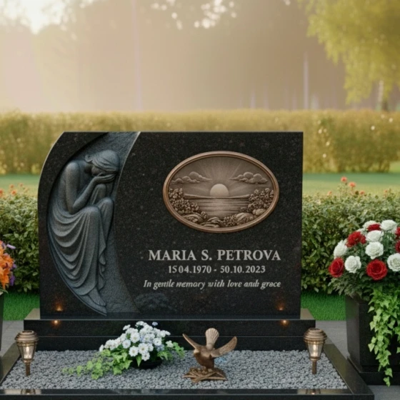 Элитный горизонтальный памятник из гранита или металла в Перми, гранит амфиболит