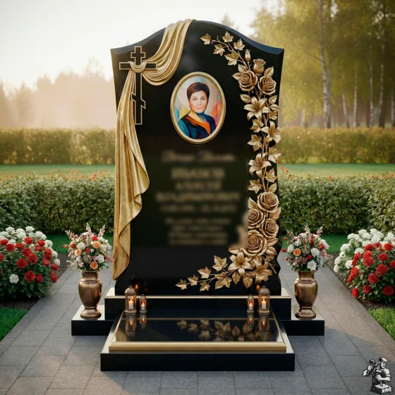Православный гранитный памятник с крестом в Перми, гранит Габбро-диабаз