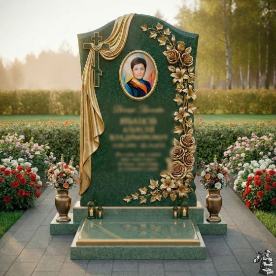 Православный гранитный памятник с крестом в Перми, гранит Балтик грин