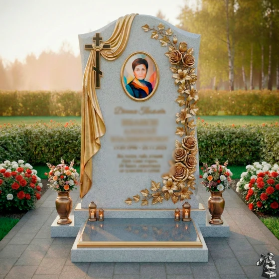 Православный гранитный памятник с крестом в Перми, гранит Мансуровский
