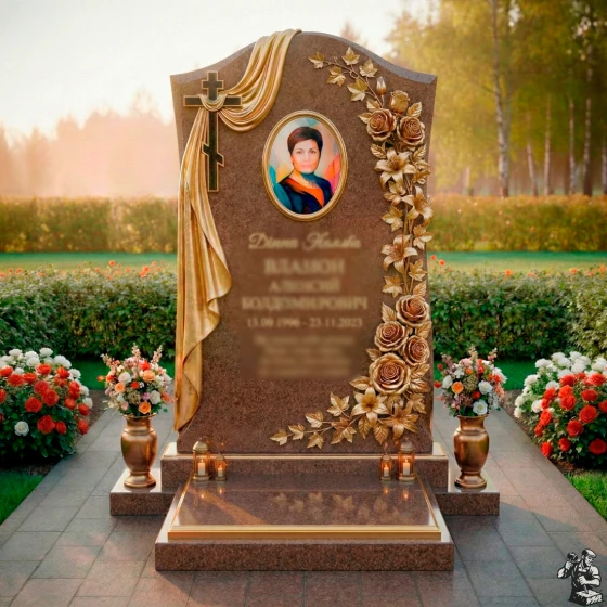 Православный гранитный памятник с крестом в Перми, гранит Дымовский