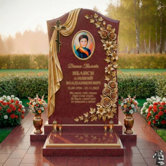 Православный гранитный памятник с крестом в Перми, гранит Лезниковский