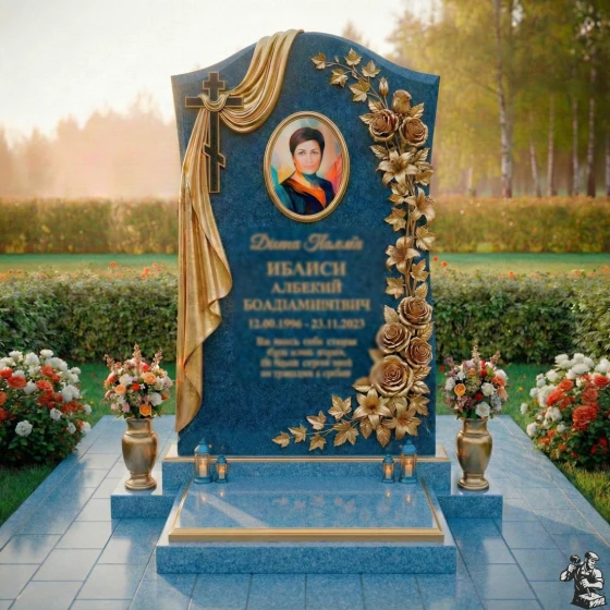 Православный гранитный памятник с крестом в Перми, гранит Блю Перл