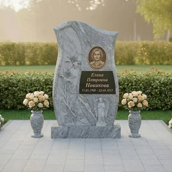 Комбинированный вертикальный памятник в Ижевске, гранит Мансуровский