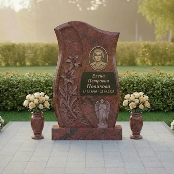 Комбинированный вертикальный памятник в Ижевске, гранит Лезниковский