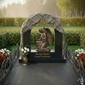 Элитный комбинированный памятник семейный склеп - ПН160