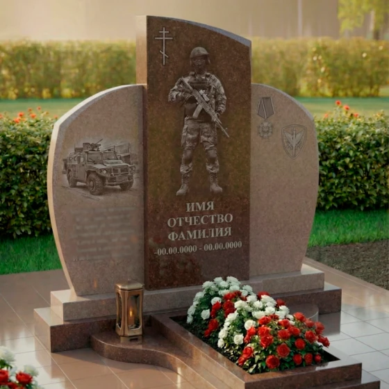 Элитный православный гранитный памятник с крестом в Новосибирске, гранит Дымовский