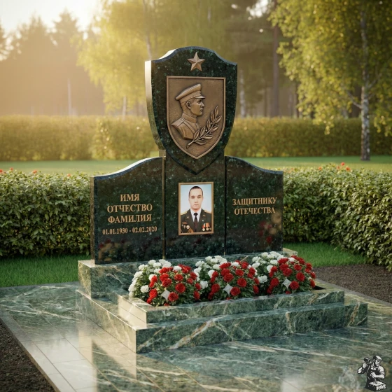 Элитный гранитный вертикальный светский памятник в Перми, гранит Балтик грин
